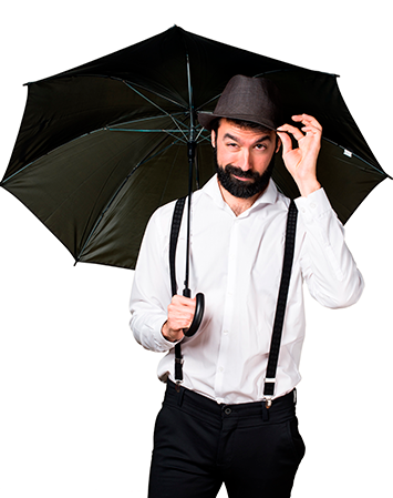 hipster hombre barba tenencia paraguas